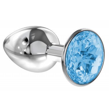 Малая серебристая анальная пробка Diamond Light blue Sparkle Small с голубым кристаллом - 7 см., фото