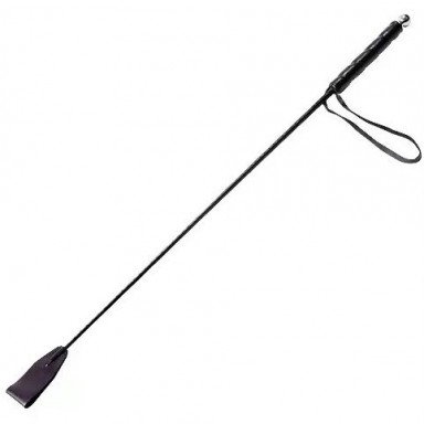 Чёрный стек с кожаной ручкой - 58 см., фото