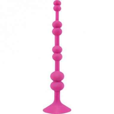 Розовая анальная цепочка с присоской PERLES DASPIRE - 22 см., фото