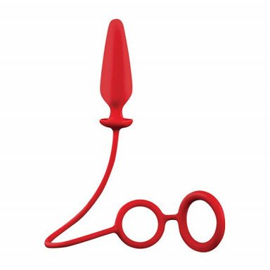 Красное эрекционное кольцо с подхватом и анальным стимулятором MENZSTUFF 3.5INCH DOUBLE RING ANAL PLUG, фото