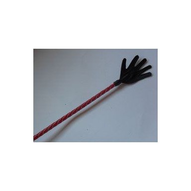 Короткий красный плетеный стек с наконечником-ладошкой - 70 см., фото