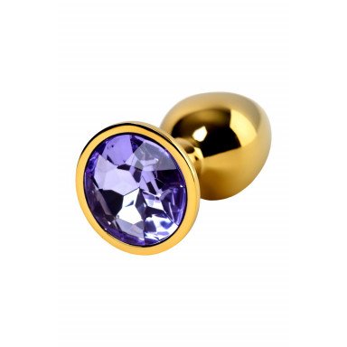 Золотистая коническая анальная пробка с фиолетовым кристаллом - 7 см. фото 3