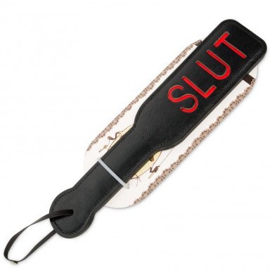 Черная шлёпалка с надписью Slut - 31,5 см. фото 2