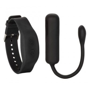 Черное виброяйцо с браслетом-пультом Wristband Remote Petite Bullet, фото