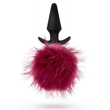 Силиконовая анальная пробка с бордовым заячьим хвостом Fur Pom Pom - 12,7 см., фото