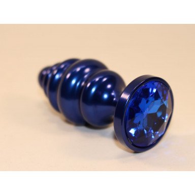 Синяя рифлёная пробка с синим кристаллом - 7,3 см. фото 2
