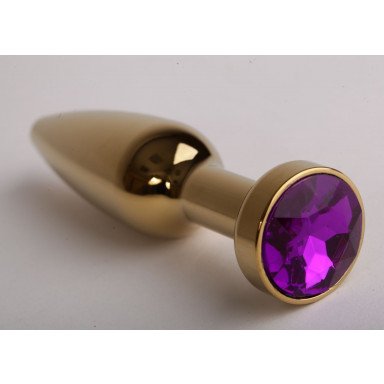 Золотистая анальная пробка с фиолетовым кристаллом - 11,2 см., фото