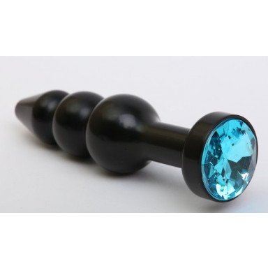 Чёрная анальная ёлочка с голубым кристаллом - 11,2 см., фото