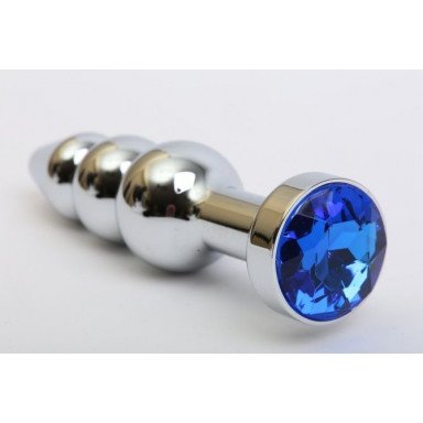 Серебристая анальная ёлочка с синим кристаллом - 11,2 см., фото