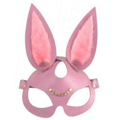 Розовая кожаная маска Зайка с длинными ушками, фото