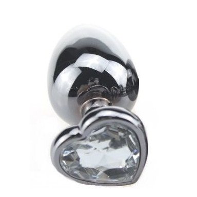 Серебристая пробка с прозрачным кристаллом-сердечком - 9 см., фото
