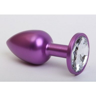 Фиолетовая анальная пробка с прозрачным стразом - 7,6 см., фото
