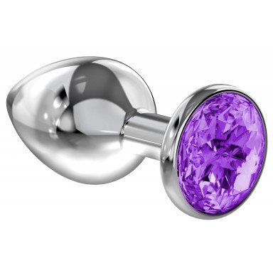 Малая серебристая анальная пробка Diamond Purple Sparkle Small с фиолетовым кристаллом - 7 см., фото
