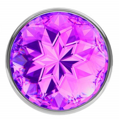 Малая серебристая анальная пробка Diamond Purple Sparkle Small с фиолетовым кристаллом - 7 см. фото 3
