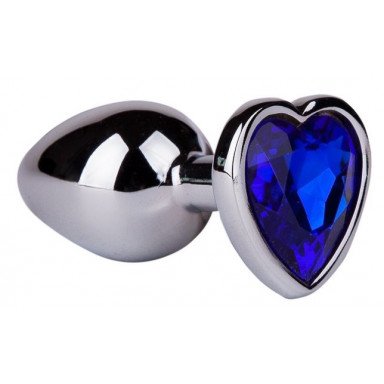 Серебристая анальная втулка с синим кристаллом-сердцем - 7 см., фото
