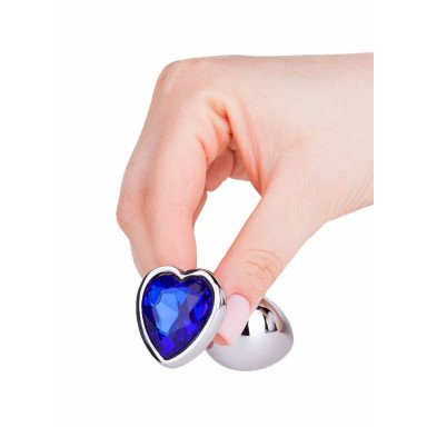 Серебристая анальная втулка с синим кристаллом-сердцем - 7 см. фото 6