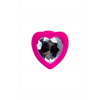 Розовая анальная втулка Diamond Heart с прозрачным кристаллом - 7 см. фото 3