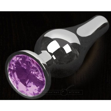 Серая анальная пробка с фиолетовым кристаллом - 12 см., фото