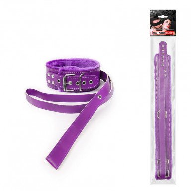 Фиолетовый ошейник на поводке с ручкой-петлей фото 2
