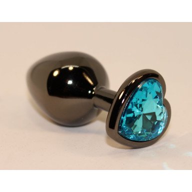 Чёрная пробка с голубым сердцем-кристаллом - 7 см., фото