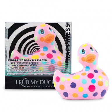 Розовый вибратор-уточка I Rub My Duckie 2.0 Happiness в разноцветный горох фото 2