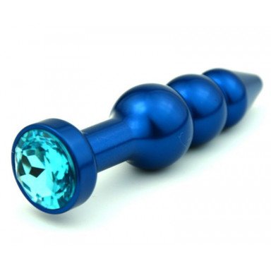Синяя фигурная анальная пробка с голубым кристаллом - 11,2 см., фото