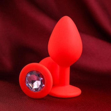 Красная анальная пробка с прозрачным кристаллом - 8 см., фото