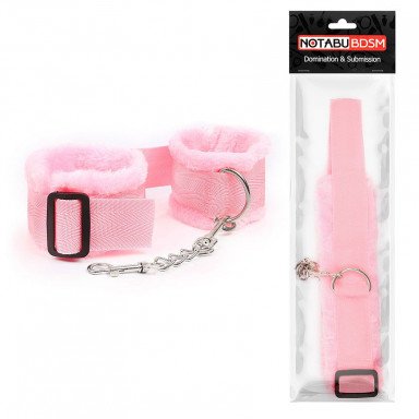 Розовые меховые наручники на регулируемых черных пряжках фото 2