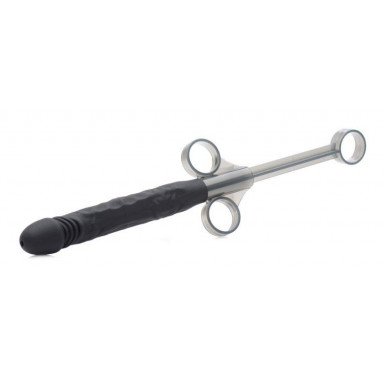 Черный шприц в форме пениса для введения лубриканта Jizz Shooter Silicone Dildo Lube - 19,7 см., фото