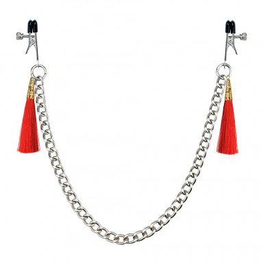 Зажимы на соски с красными кистями Tassel Nipple Clamp With Chain, фото