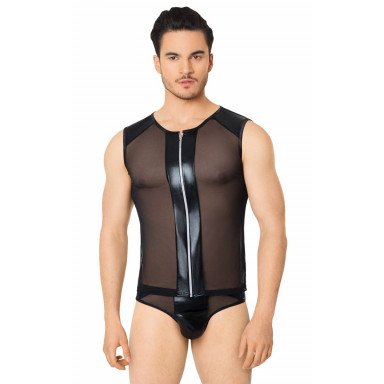 Эротический мужской костюм-сетка с молнией, XL, черный, фото