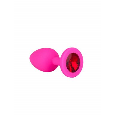 Розовая силиконовая анальная втулка с красным кристаллом - 7,3 см. фото 5