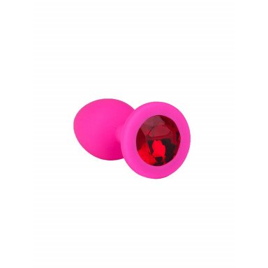 Розовая силиконовая анальная втулка с красным кристаллом - 7,3 см. фото 6