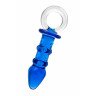Синяя стеклянная анальная втулка с ручкой-кольцом - 16 см., фото