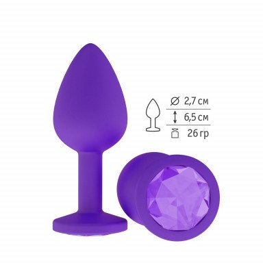 Фиолетовая силиконовая пробка с фиолетовым кристаллом - 7,3 см., фото