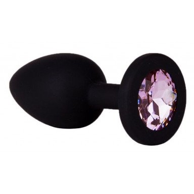 Чёрная анальная втулка с розовым кристаллом - 7,3 см., фото