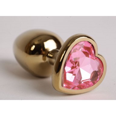 Золотистая анальная пробка с розовым стразиком-сердечком - 8 см., фото