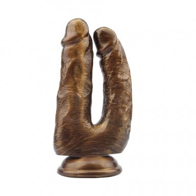 Золотистый анально-вагинальный фаллоимитатор Dick Cumming - 18 см., фото