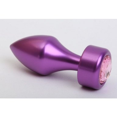Фиолетовая анальная пробка с широким основанием и розовым кристаллом - 7,8 см., фото