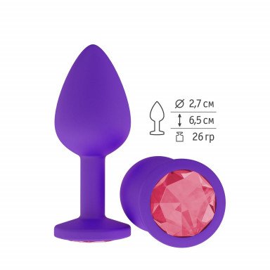 Фиолетовая силиконовая пробка с малиновым кристаллом - 7,3 см., фото