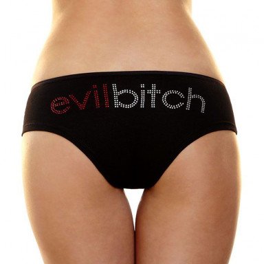 Трусики-слип с надписью стразами Evil bitch, M-L, черный, фото