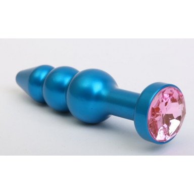 Синяя фигурная анальная пробка с розовым кристаллом - 11,2 см., фото