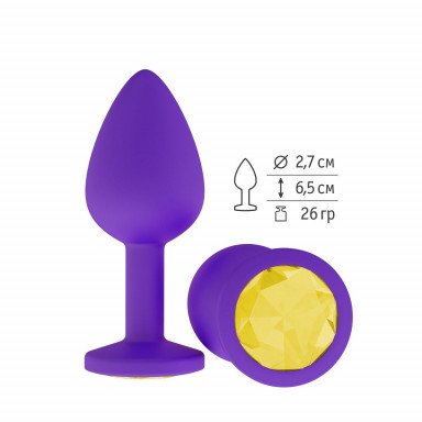 Фиолетовая силиконовая пробка с желтым кристаллом - 7,3 см., фото
