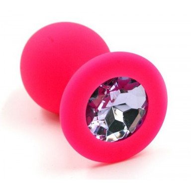 Розовая силиконовая анальная пробка с розовым кристаллом - 7 см., фото