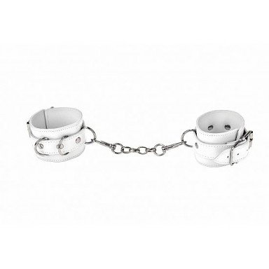 Белые наручники из кожи с заклёпками фото 3