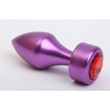 Фиолетовая анальная пробка с широким основанием и красным кристаллом - 7,8 см., фото