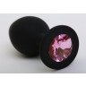 Чёрная силиконовая пробка с розовым стразом - 9,5 см., фото