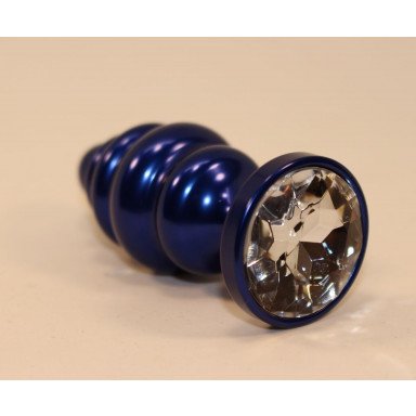 Синяя рифлёная пробка с прозрачным кристаллом - 7,3 см. фото 2