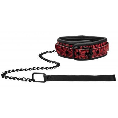 Красно-черный широкий ошейник с поводком Luxury Collar with Leash, фото