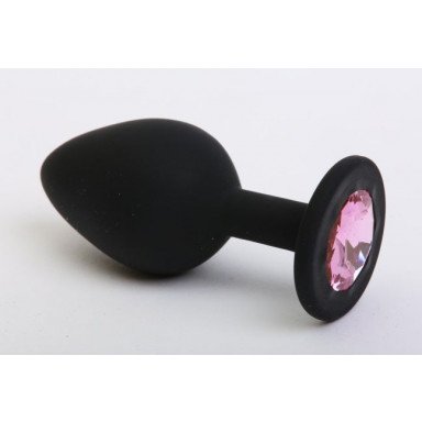 Чёрная силиконовая пробка с розовым стразом - 7,1 см., фото